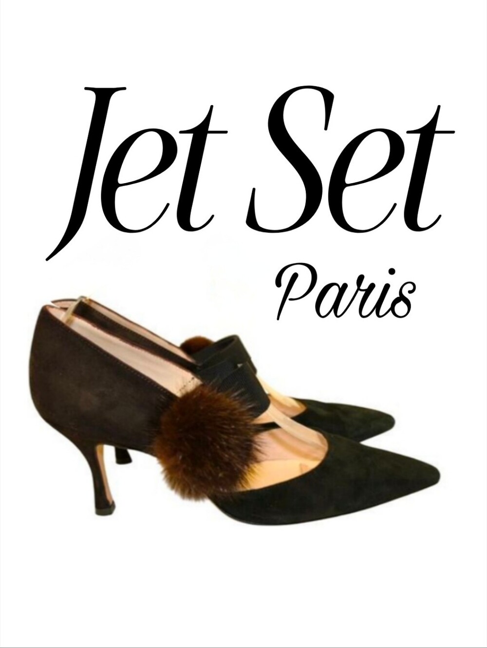 Jet-Set Paris Womens 8 38 Fur Pom Pom Suede Pointed Pumps Shoes Heels